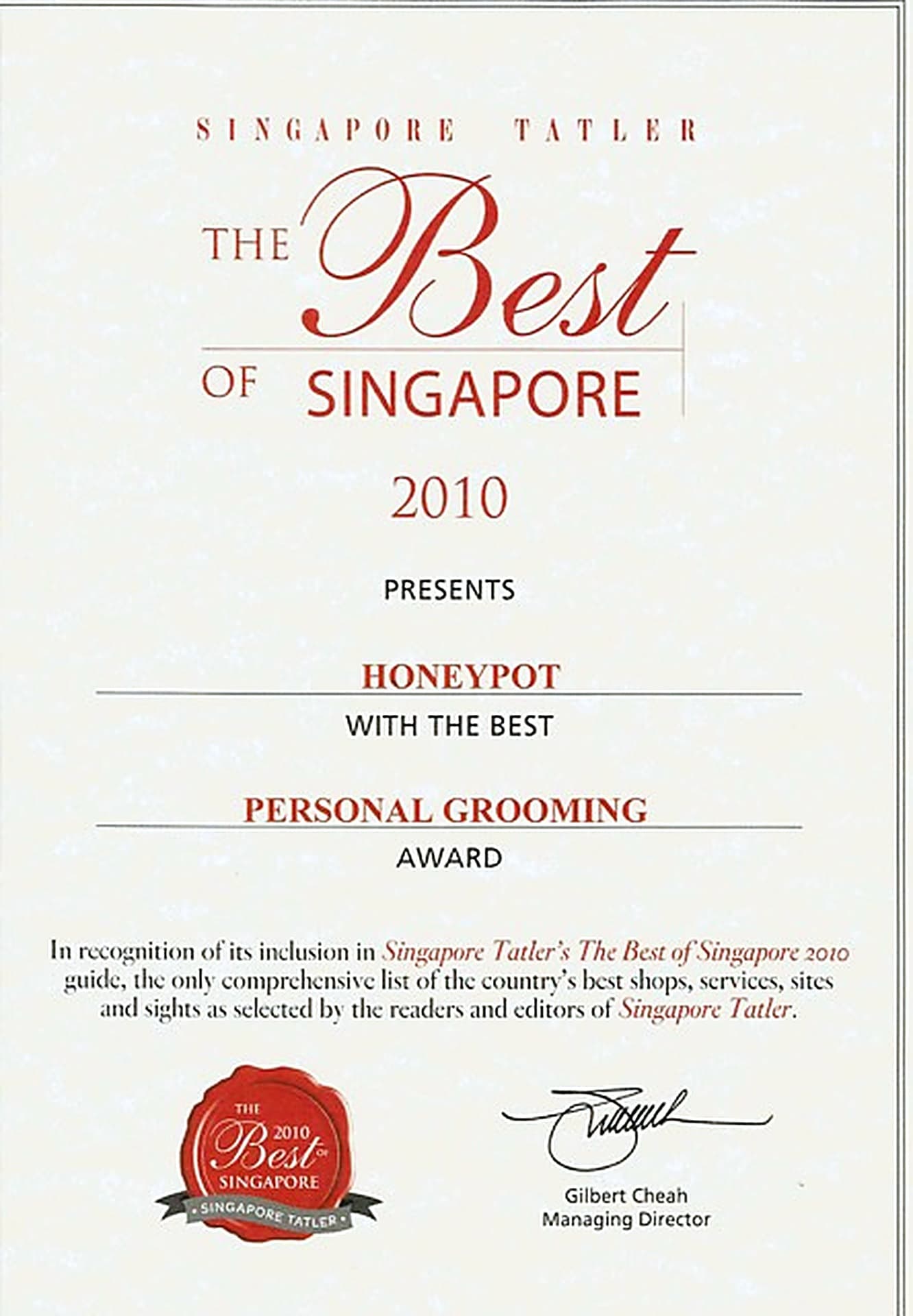 Singapore Tatler 2010 — Шилдэг хувийн арчилгаа
