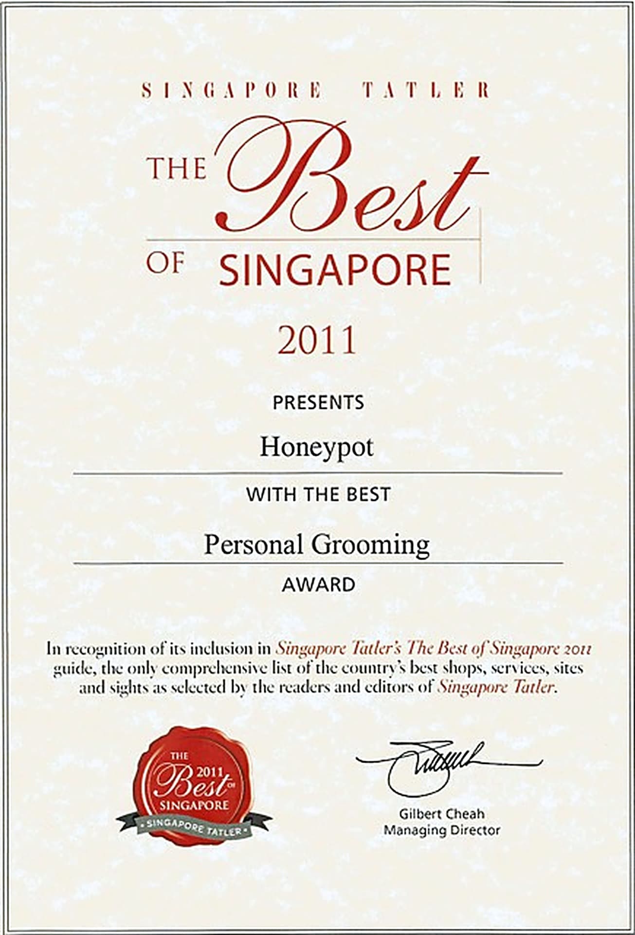 Singapore Tatler 2011 — Шилдэг хувийн арчилгаа